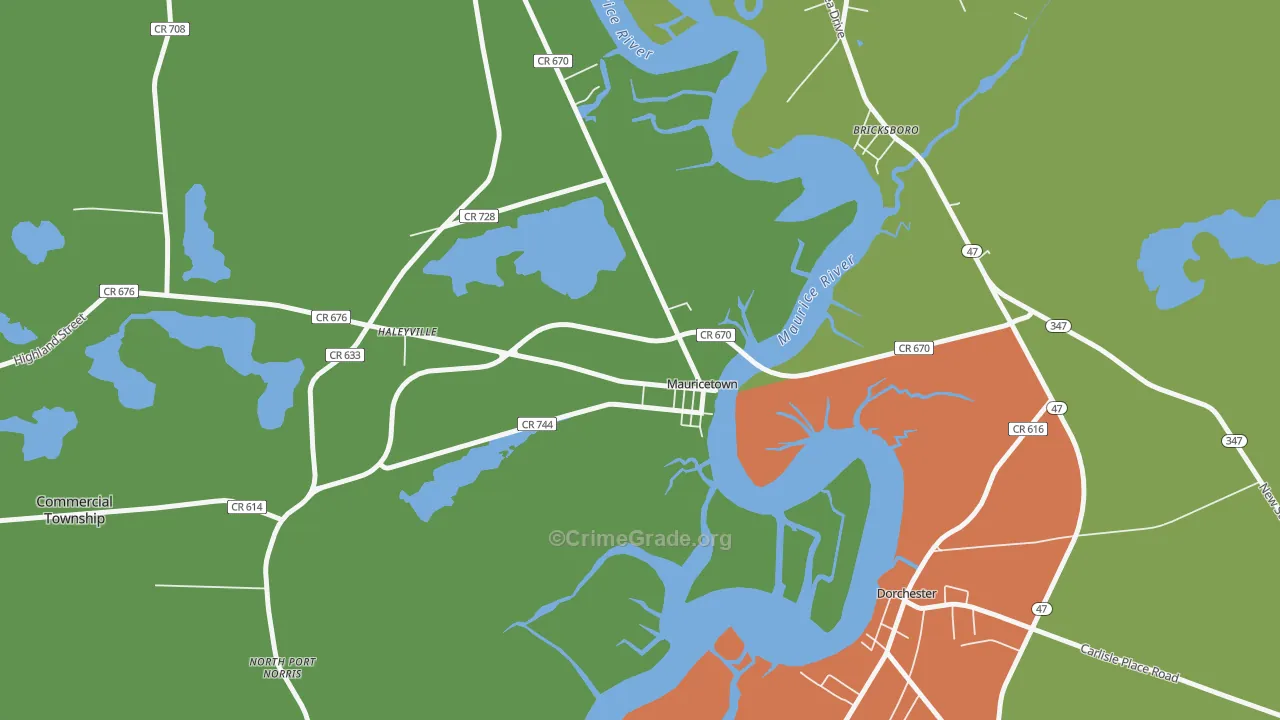 Mauricetown, NJ Map of Assault Rates