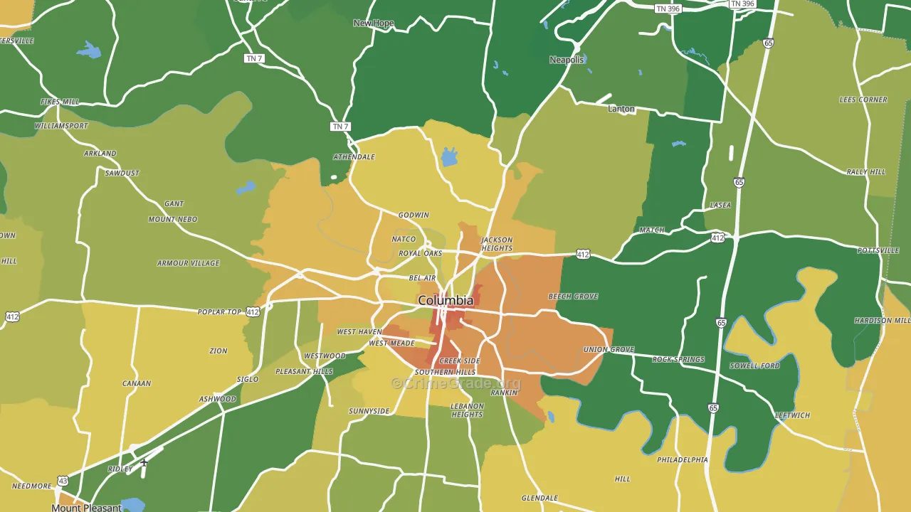 Maury County, TN Map of Assault Rates