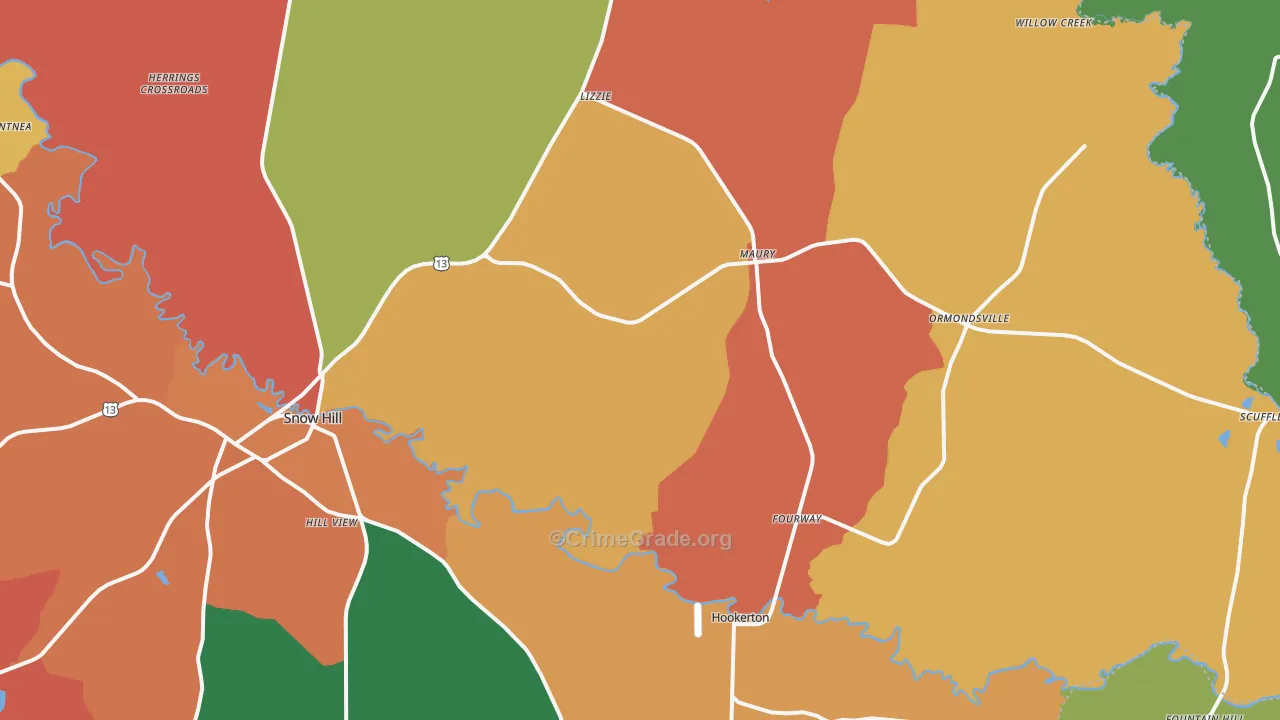Maury, NC Map of Assault Rates