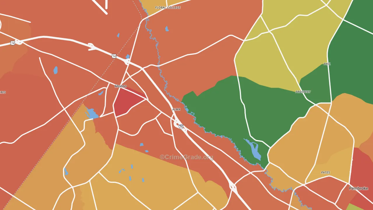 Maxton, NC Map of Assault Rates