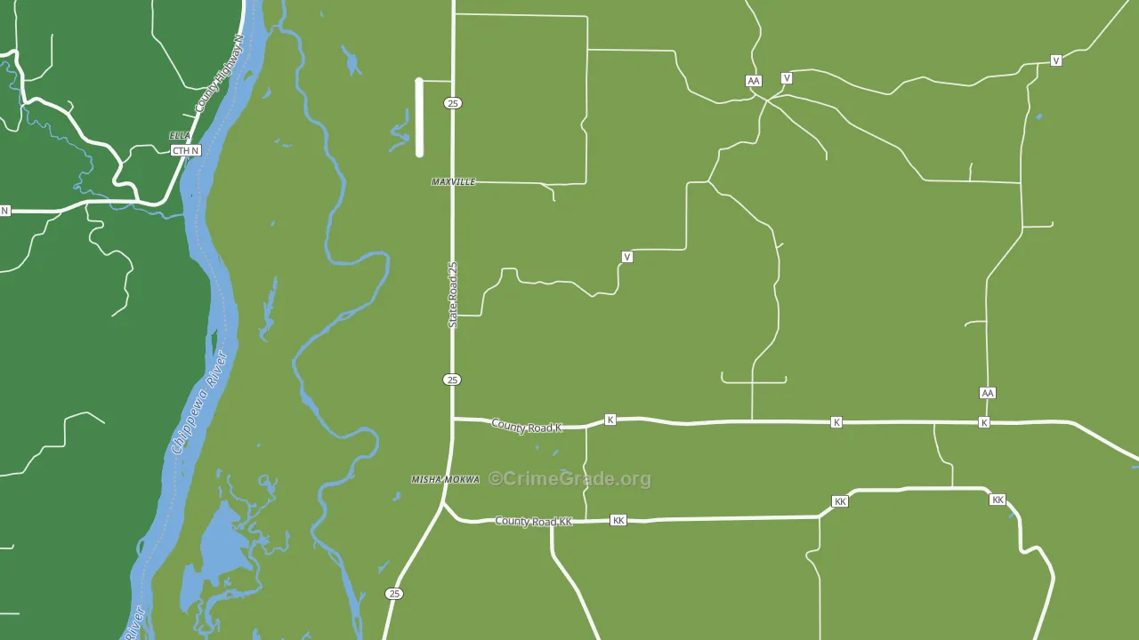 Maxville, WI Map of Assault Rates