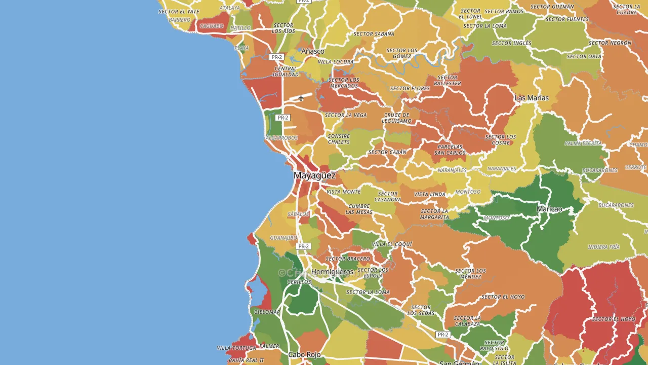 Mayaguez Municipio, PR Map of Assault Rates