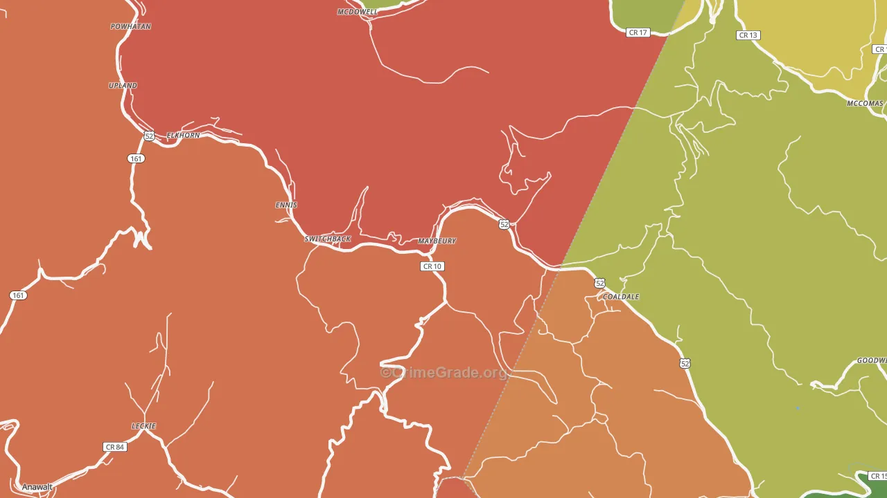 Maybeury, WV Map of Assault Rates