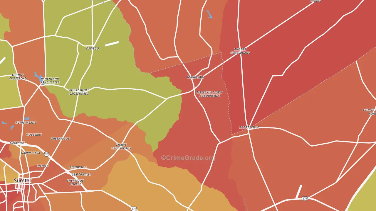 Mayesville, SC Map of Assault Rates