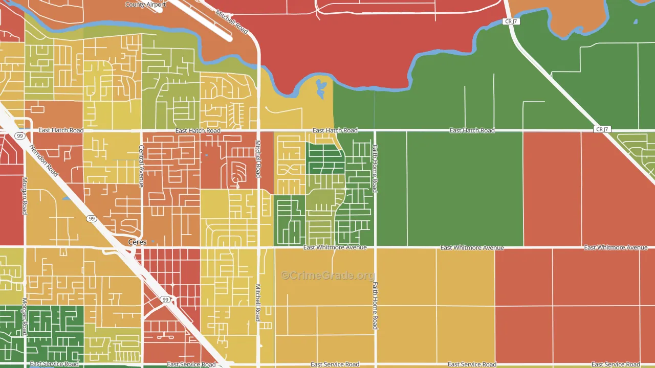 Mayfield, Ceres, CA Map of Assault Rates
