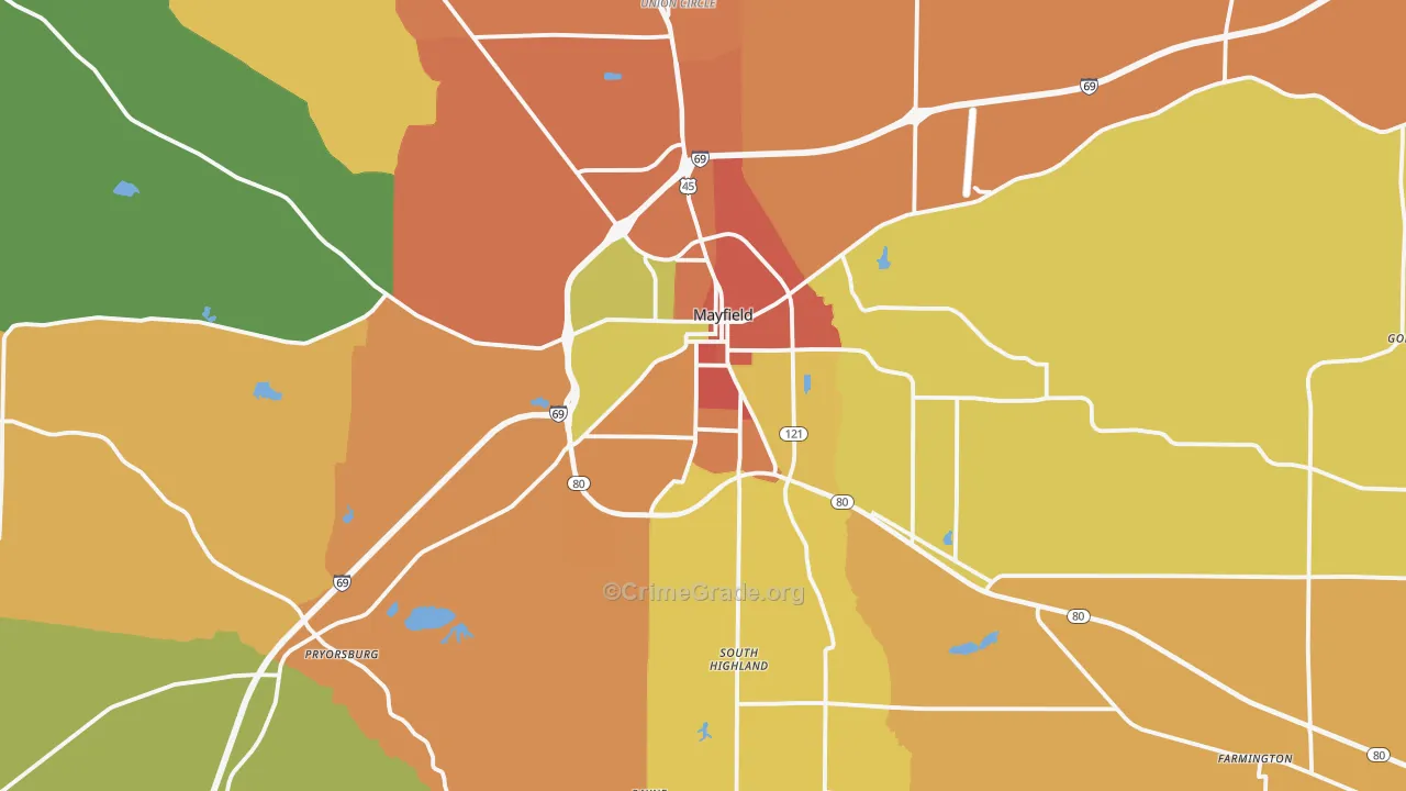 Mayfield, KY Map of Assault Rates