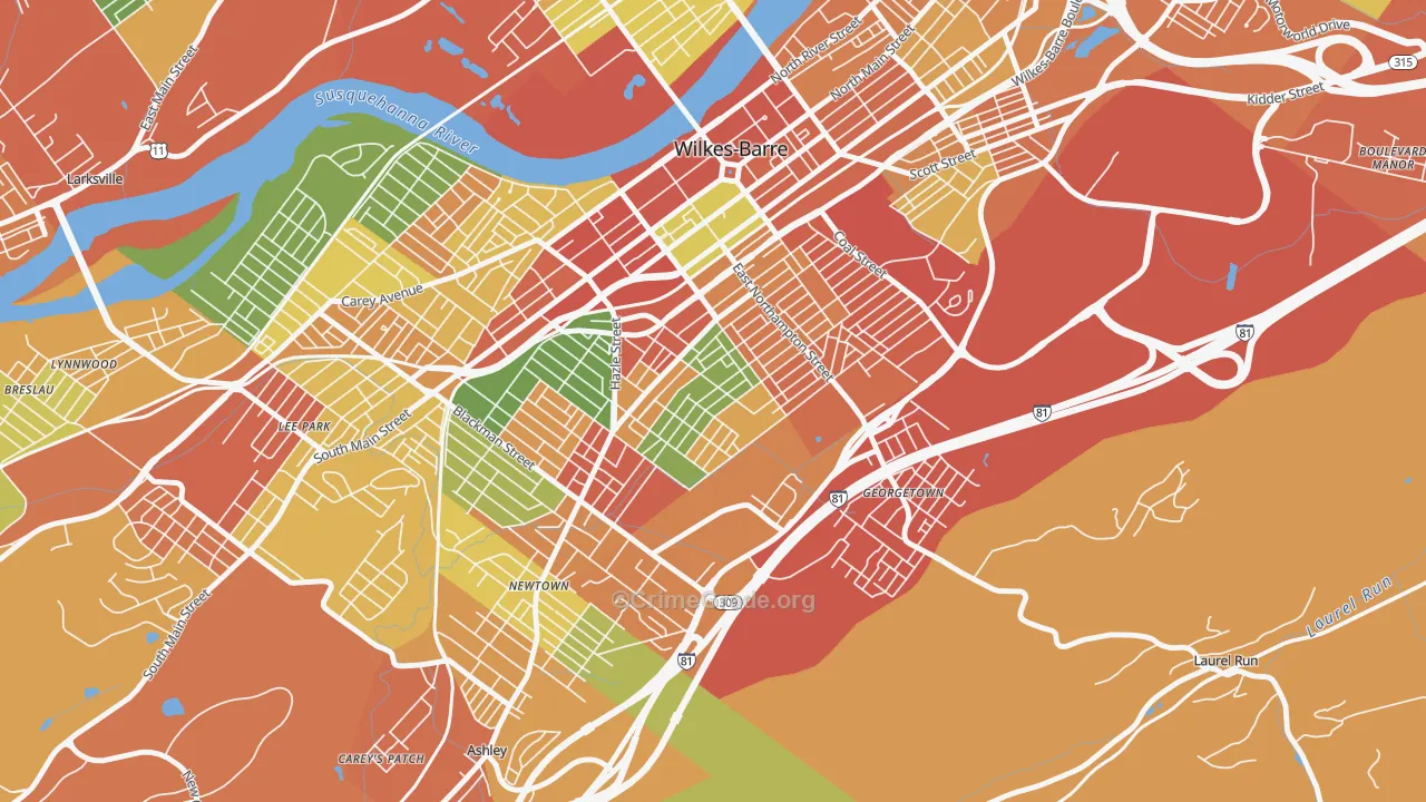 Mayflower, Wilkes-Barre, PA Map of Assault Rates