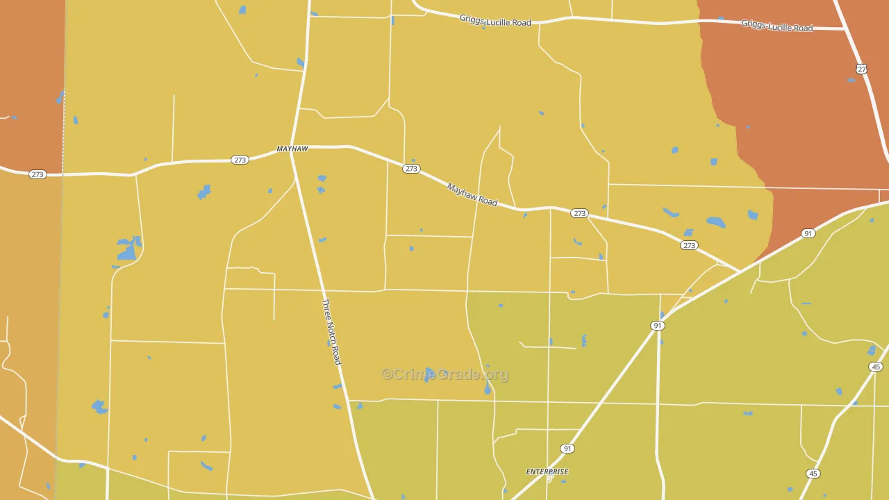 Mayhaw, GA Map of Assault Rates