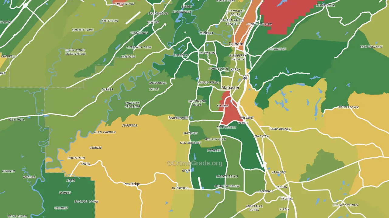 Maylene, AL Map of Assault Rates
