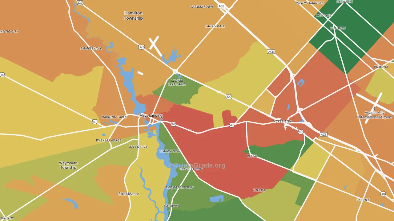 Mays Landing, NJ Map of Assault Rates