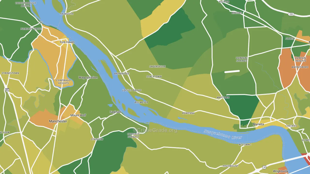 Maytown, PA Map of Assault Rates