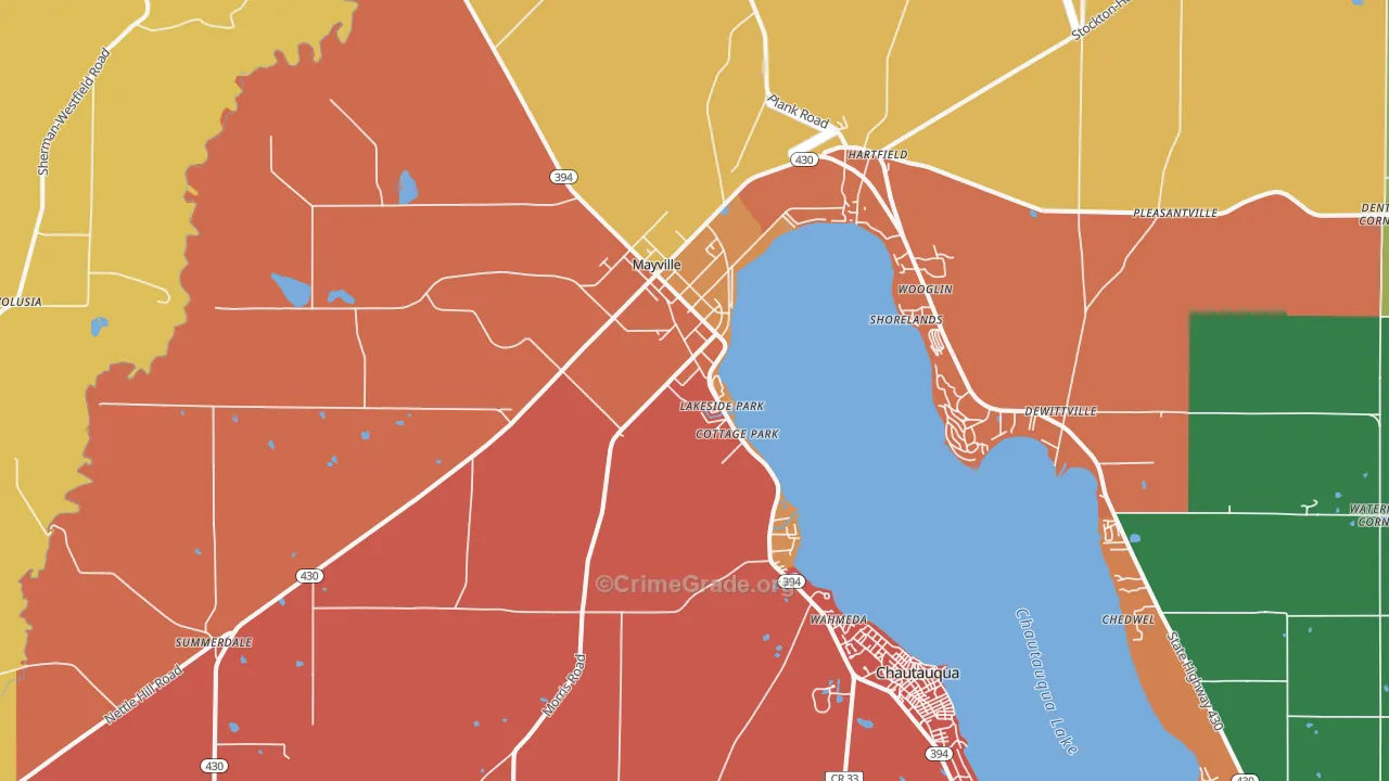 Mayville, NY Map of Assault Rates