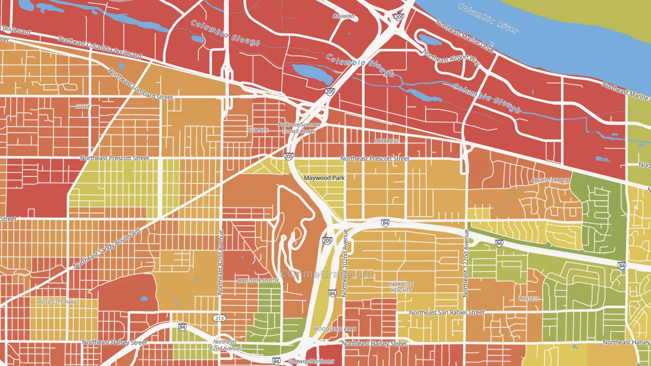 Maywood Park, OR Map of Assault Rates