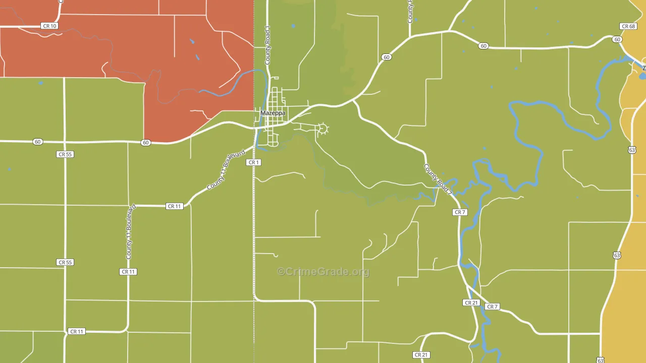 Mazeppa, MN Map of Assault Rates