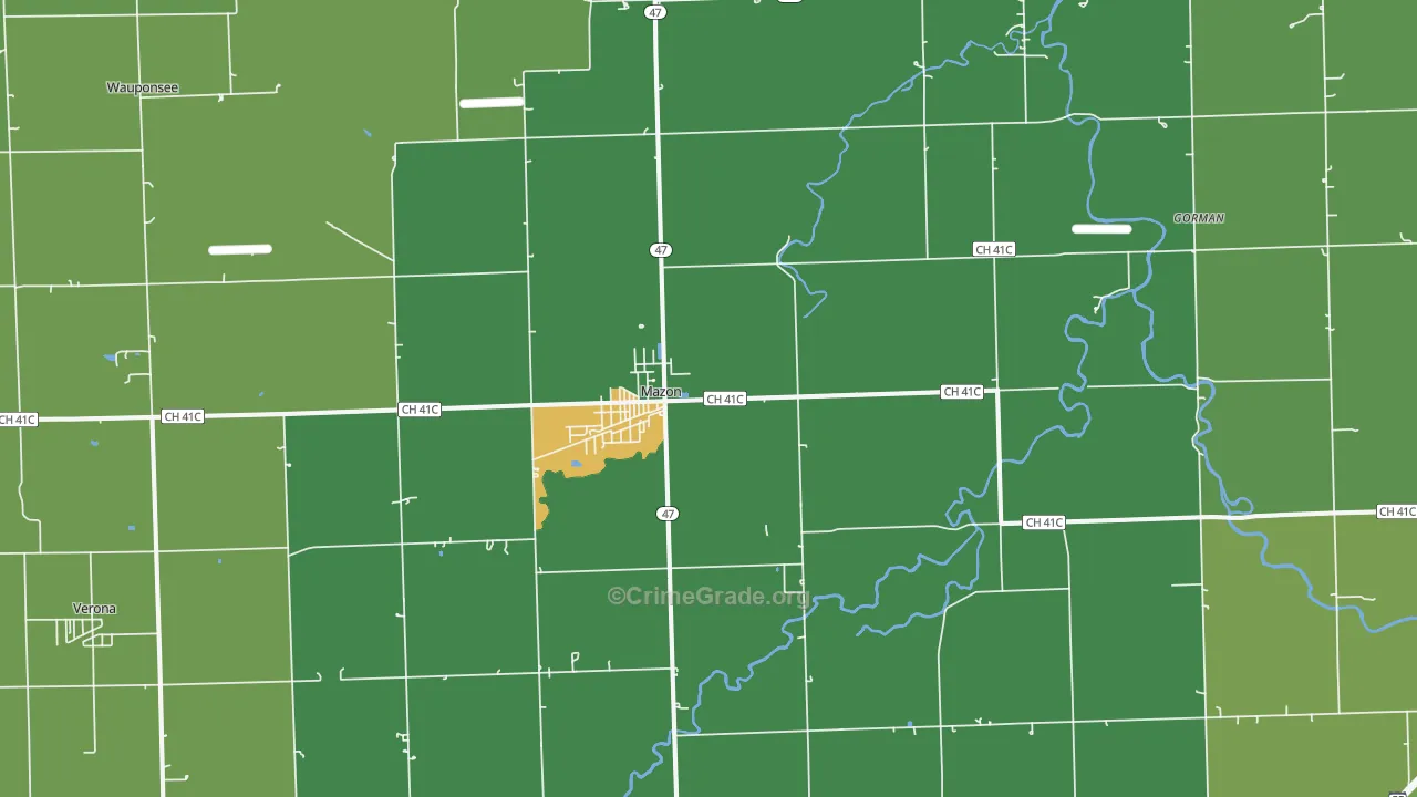 Mazon, IL Map of Assault Rates