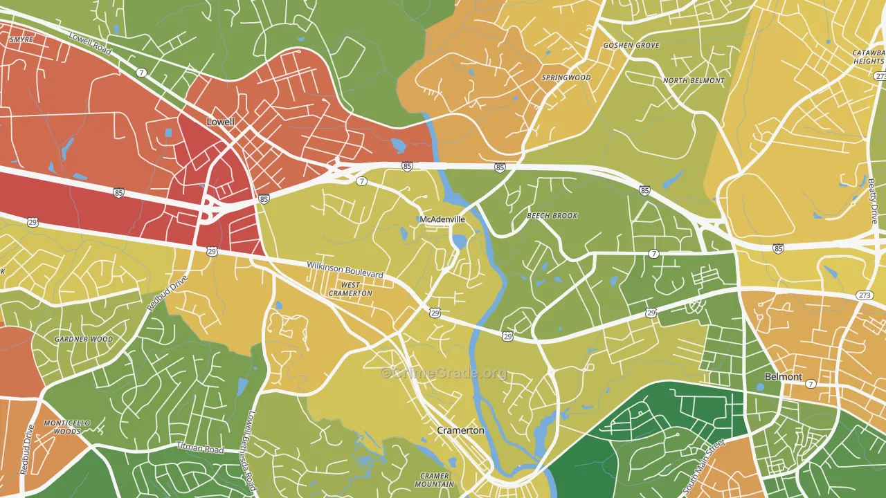McAdenville, NC Map of Assault Rates