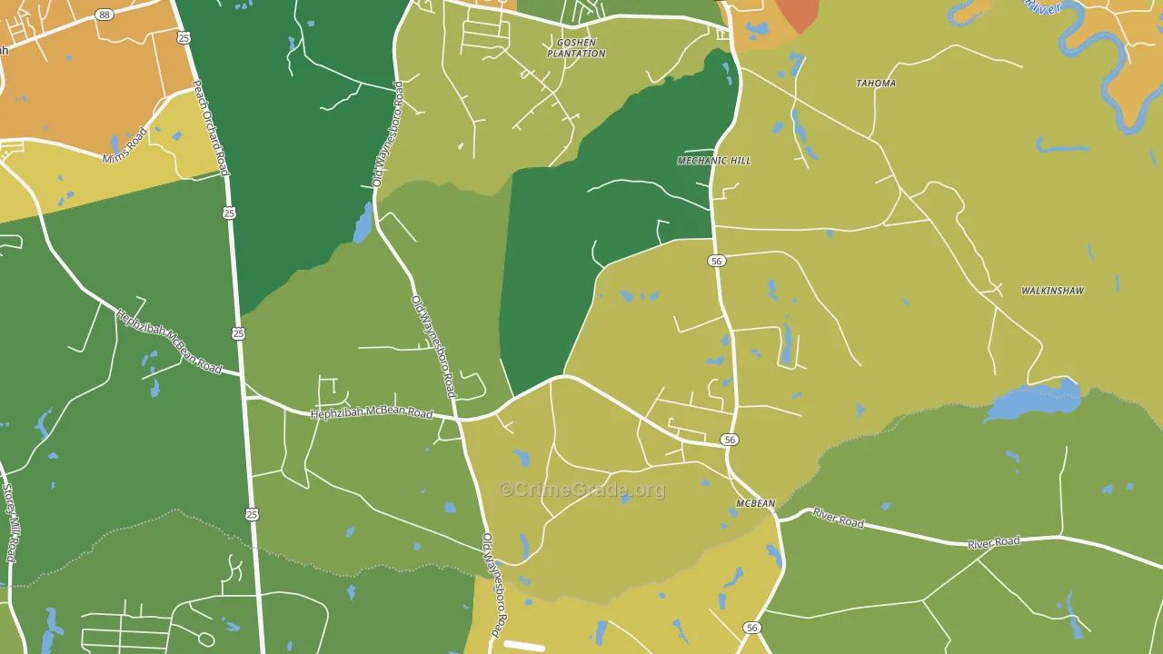 McBean, GA Map of Assault Rates