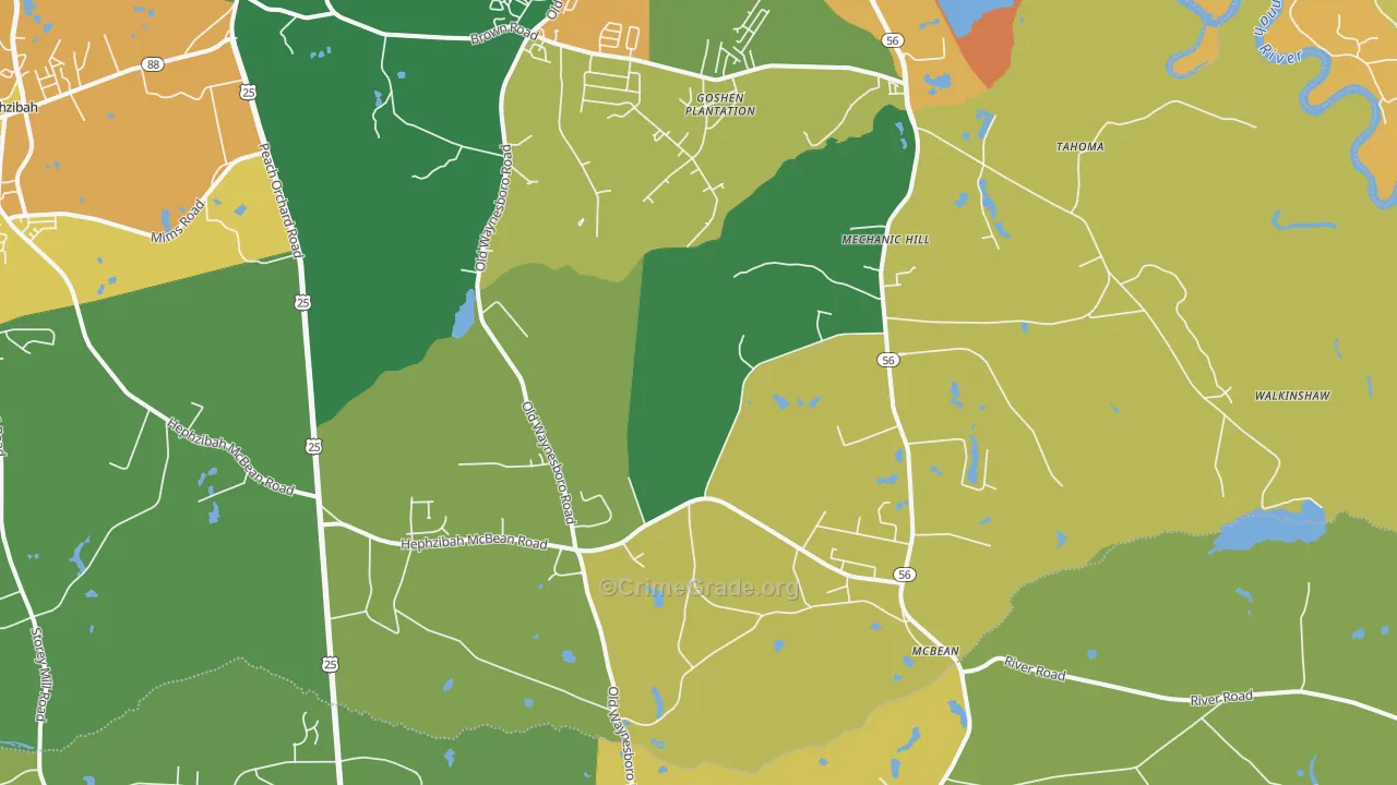 Mcbean, Hephzibah, GA Map of Assault Rates