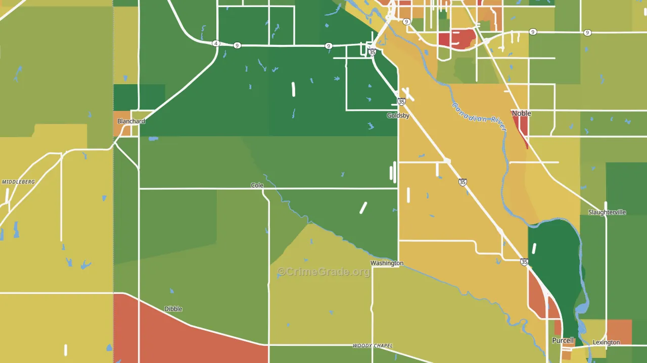 McClain County, OK Map of Assault Rates