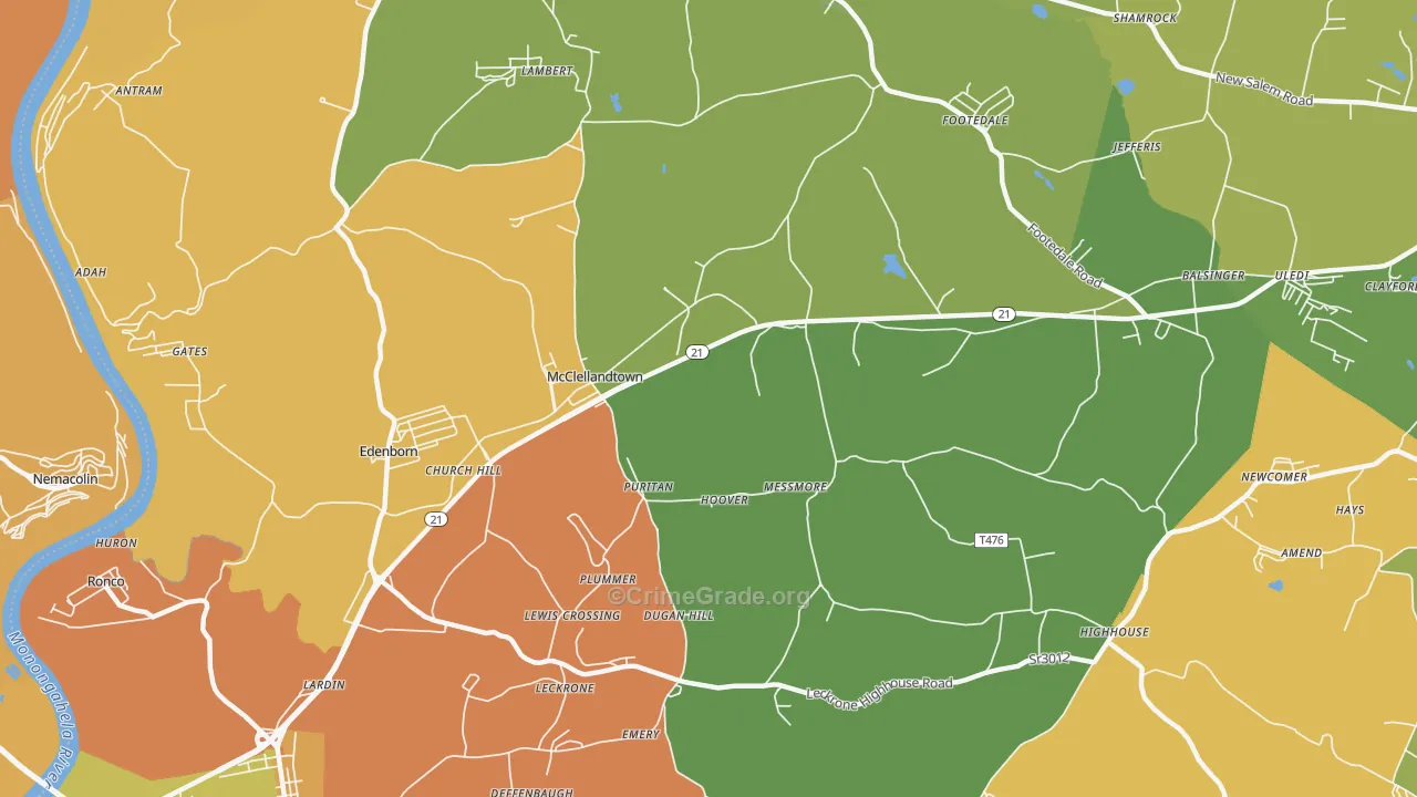 McClellandtown, PA Map of Assault Rates