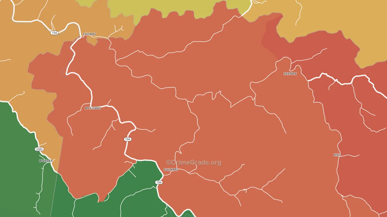 McCombs, KY Map of Assault Rates