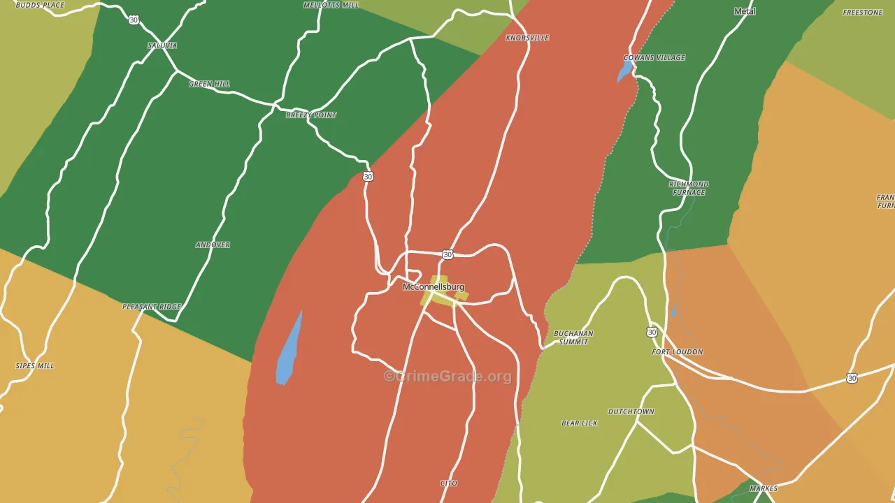 McConnellsburg, PA Map of Assault Rates