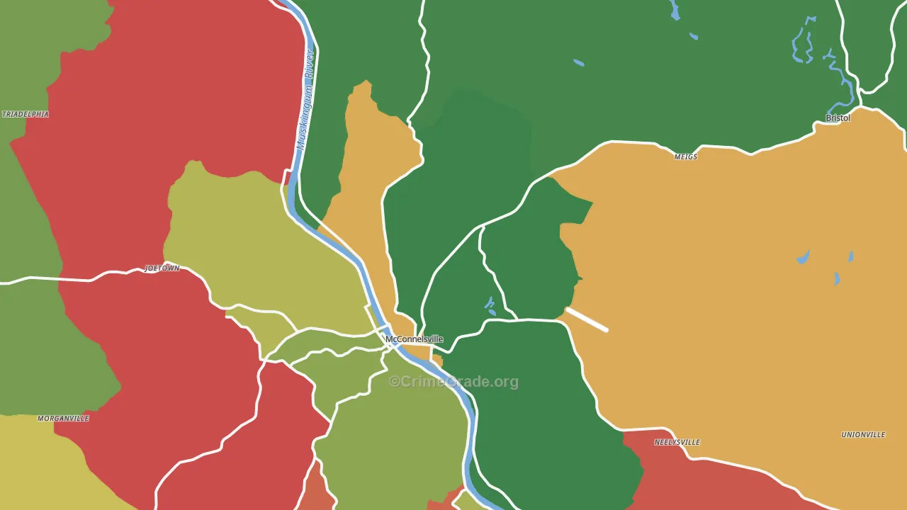 McConnelsville, OH Map of Assault Rates
