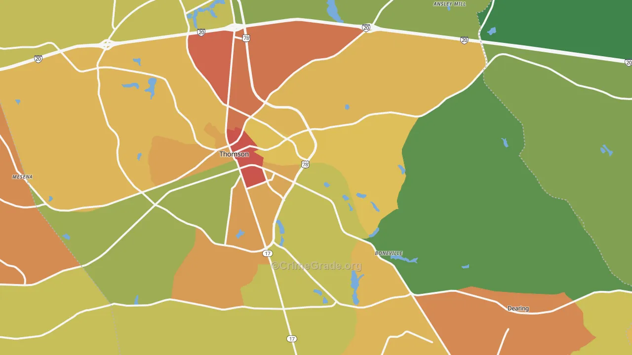 McDuffie County, GA Map of Assault Rates