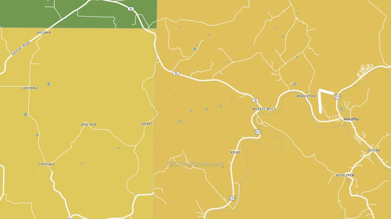 McGees Mills, PA Map of Assault Rates