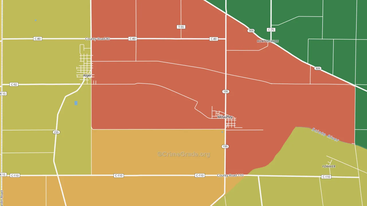 McGuffey, OH Map of Assault Rates