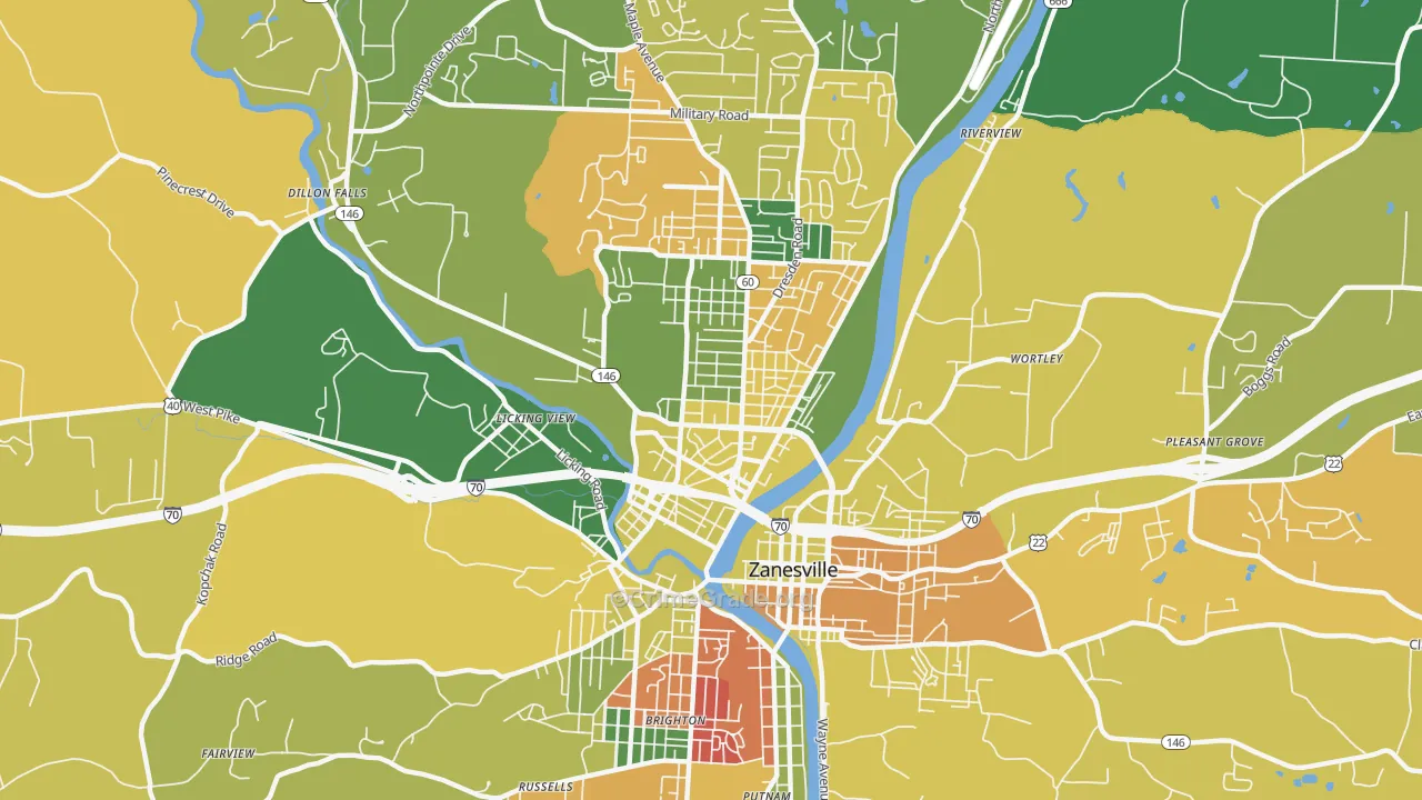 McIntire Terrace Historic District, Zanesville, OH Map of Assault Rates