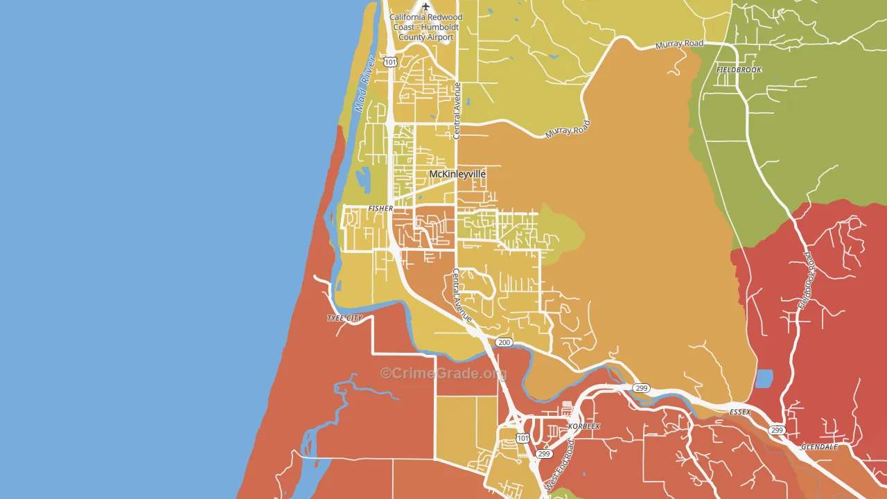 Mckinleyville, CA Map of Assault Rates