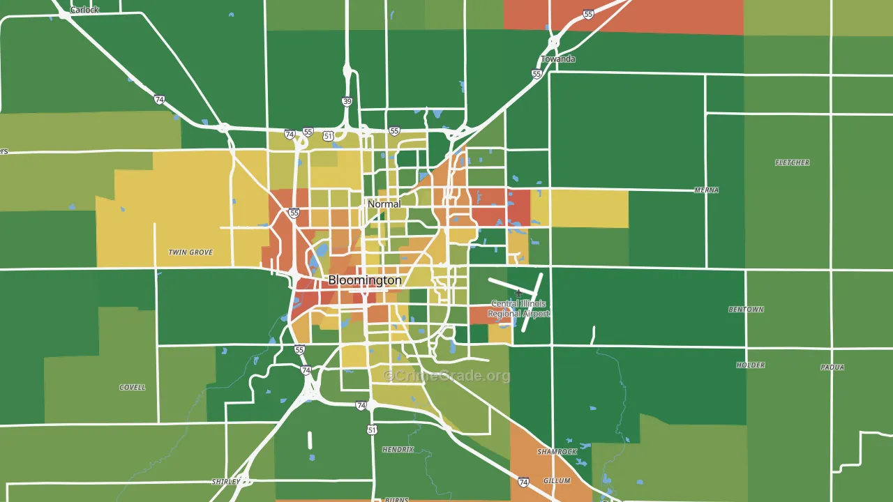 McLean County, IL Map of Assault Rates