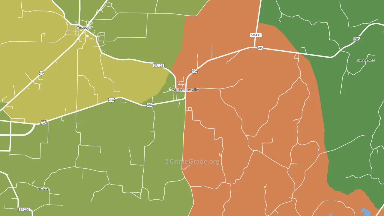 McLemoresville, TN Map of Assault Rates