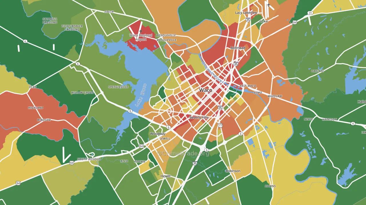McLennan County, TX Map of Assault Rates