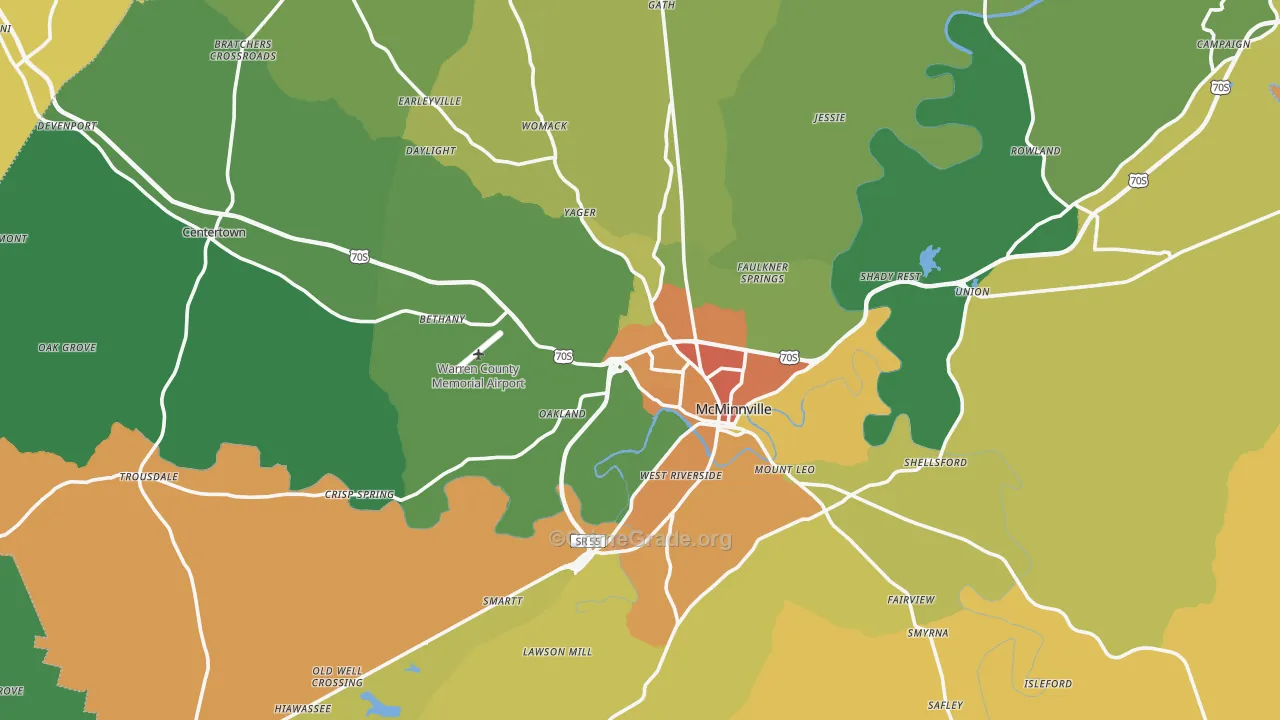 McMinnville, TN Map of Assault Rates