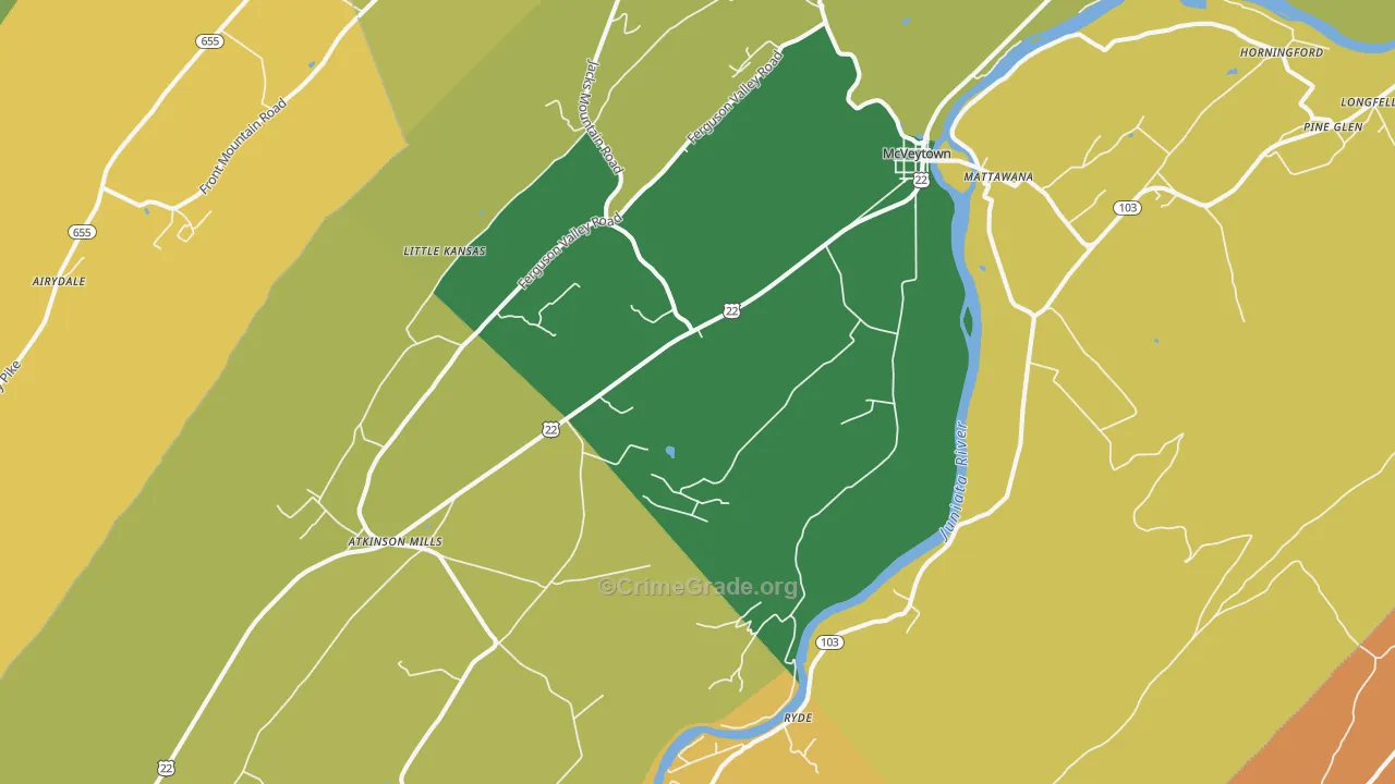 Mcveytown, PA Map of Assault Rates