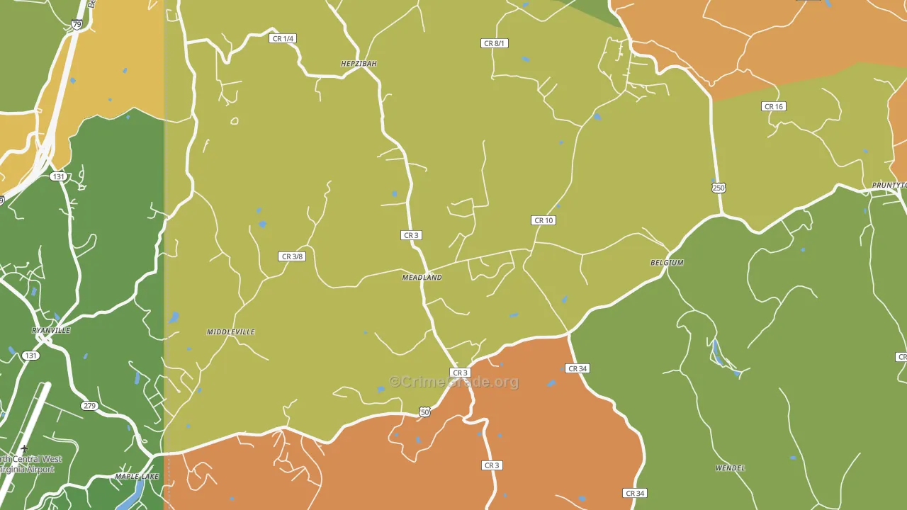 Meadland, WV Map of Assault Rates