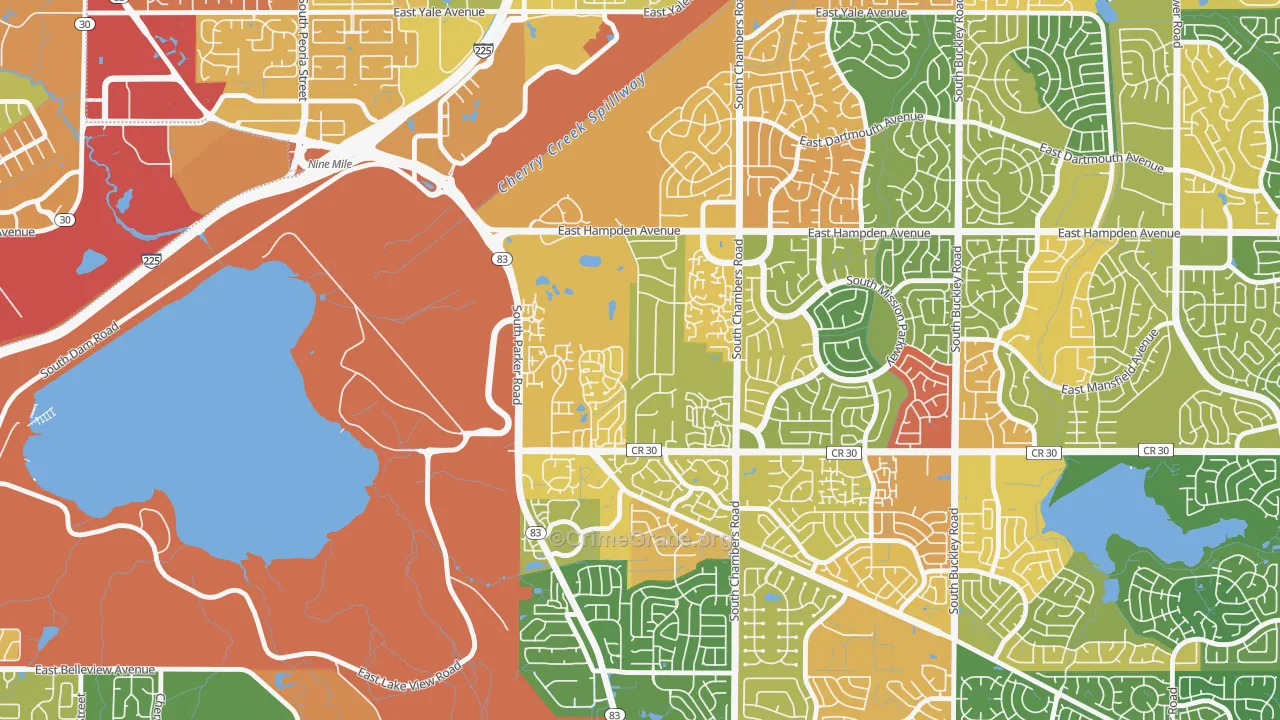 Meadow Hills, Aurora, CO Map of Assault Rates