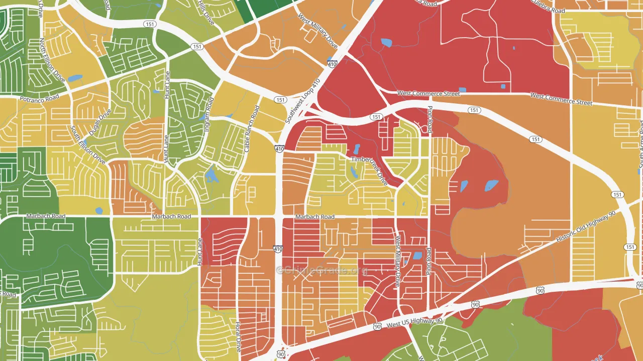 Meadow Village, San Antonio, TX Map of Assault Rates