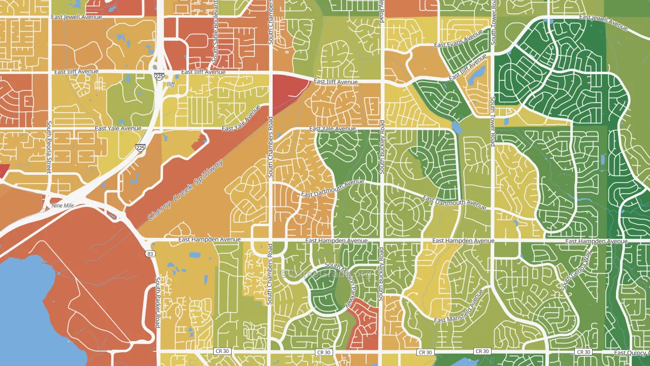 Meadow Wood, Aurora, CO Map of Assault Rates