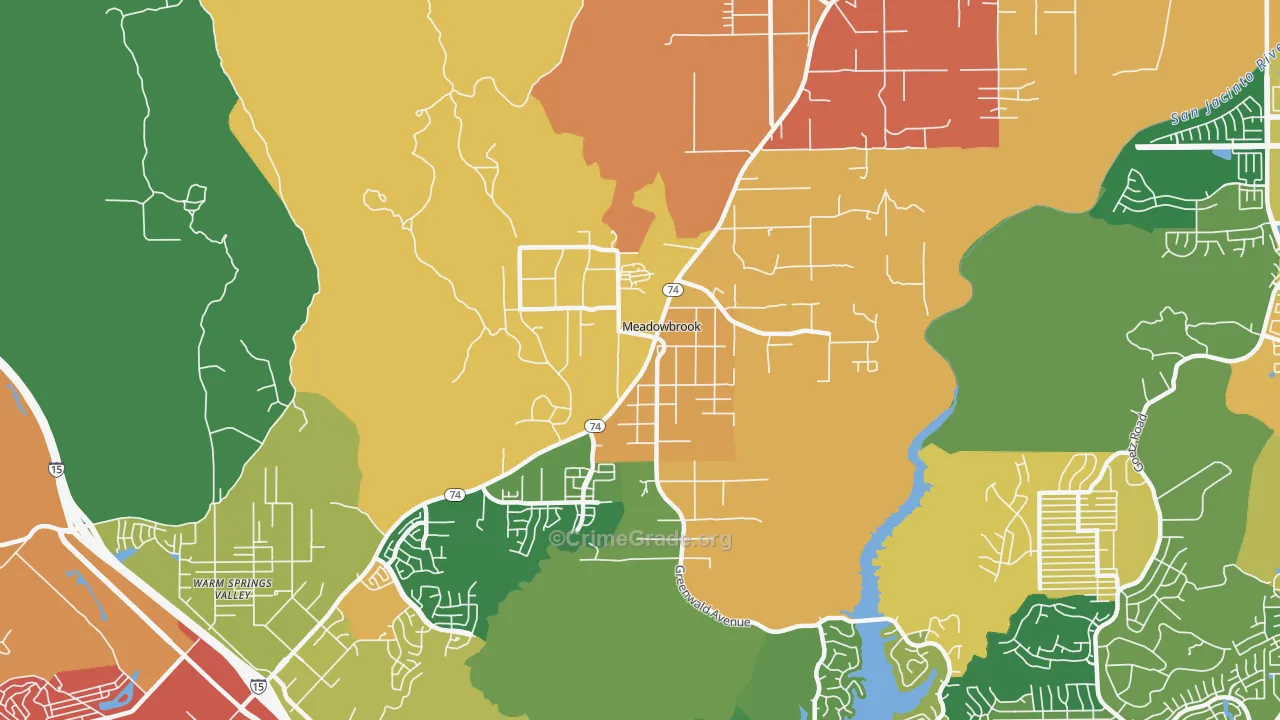 Meadowbrook, CA Map of Assault Rates