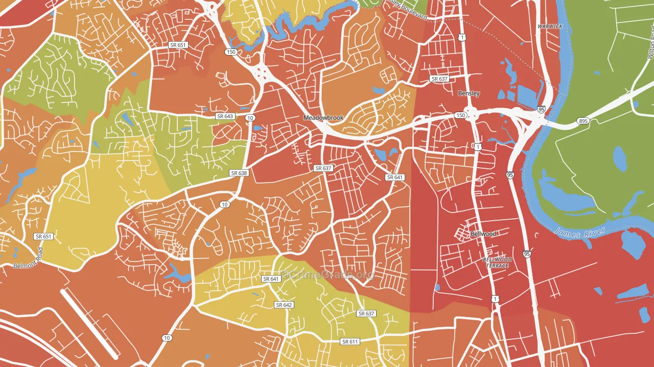 Meadowbrook, VA Map of Assault Rates