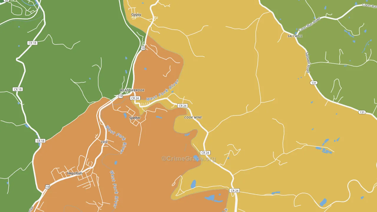Meadowbrook, WV Map of Assault Rates
