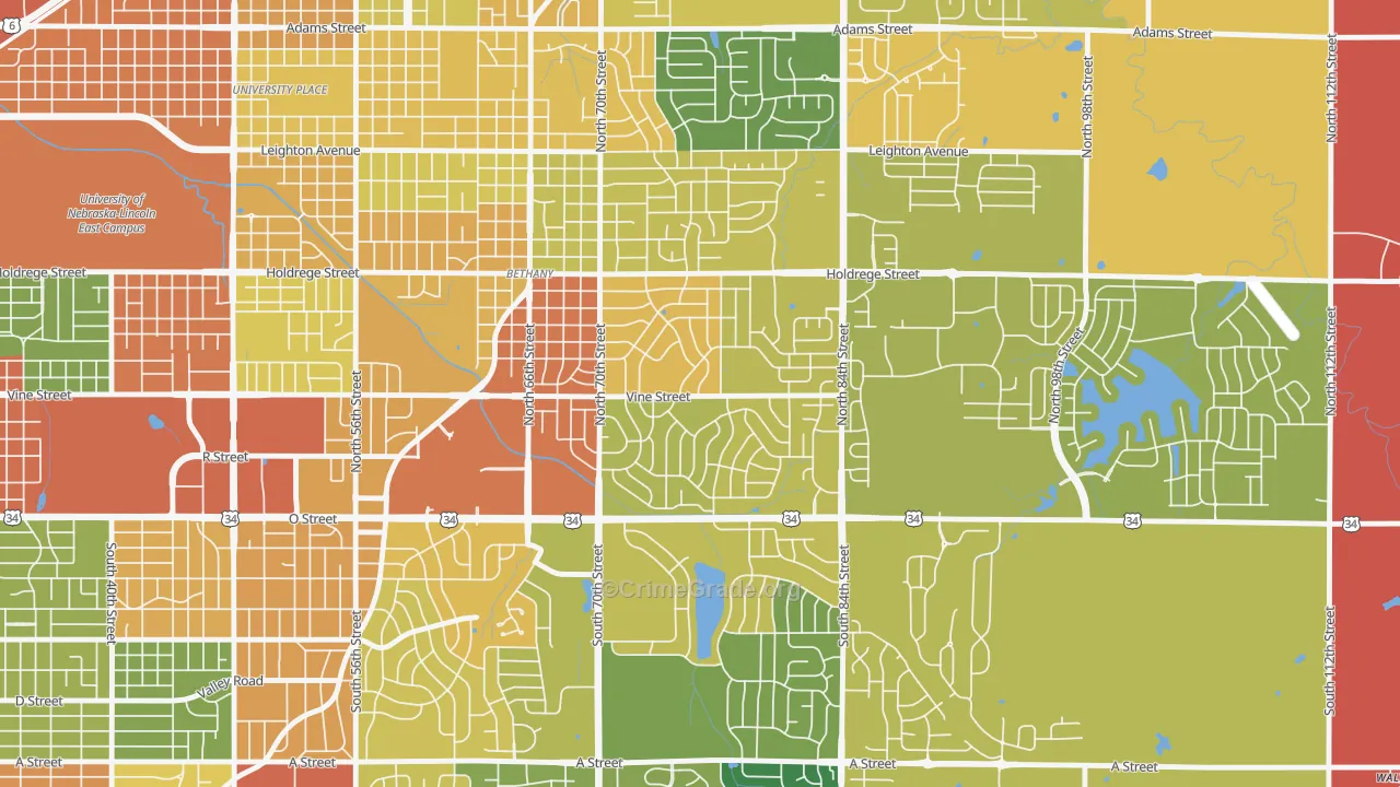 Meadowlane, Lincoln, NE Map of Assault Rates
