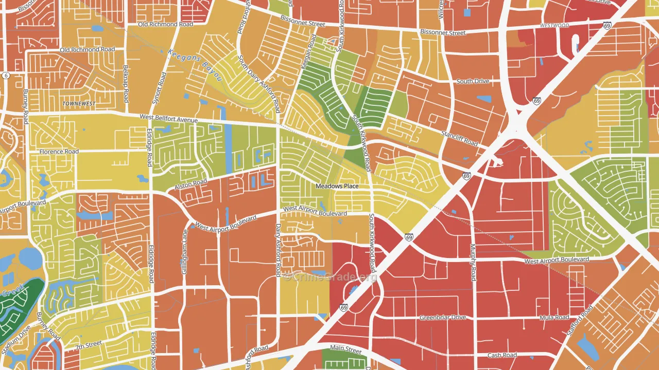 Meadows Place, TX Map of Assault Rates