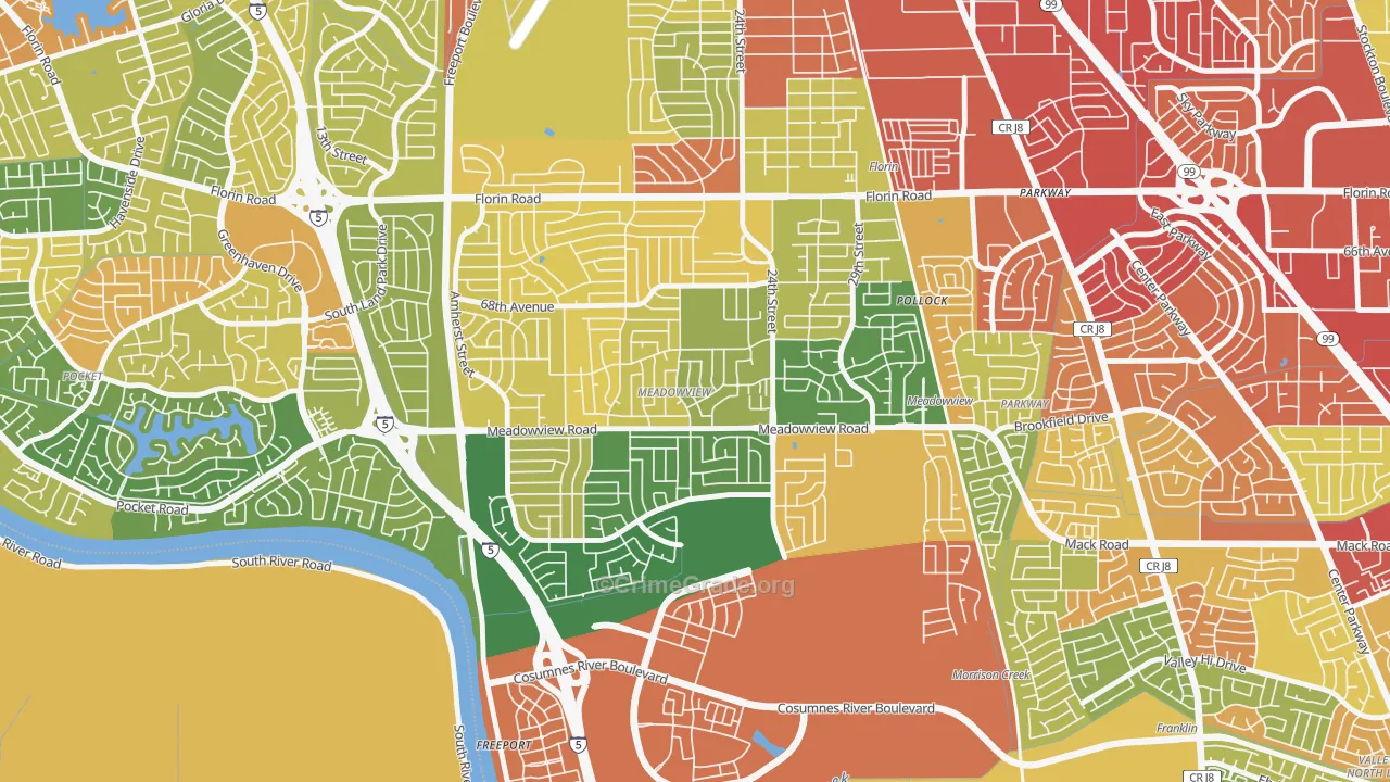 Meadowview, Sacramento, CA Map of Assault Rates