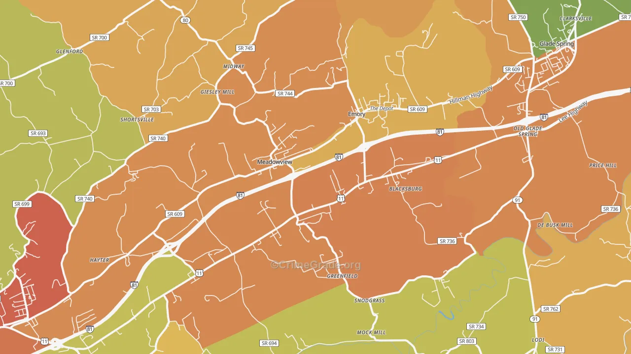 Meadowview, VA Map of Assault Rates