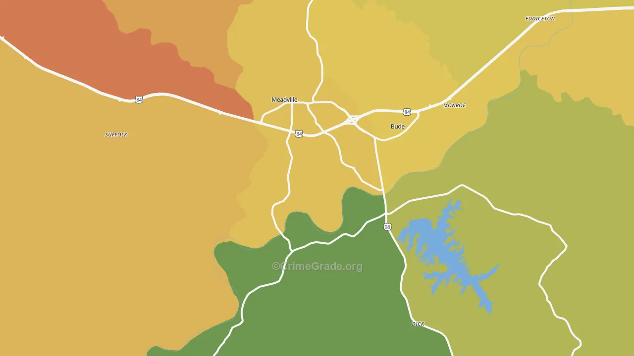 Meadville, MS Map of Assault Rates