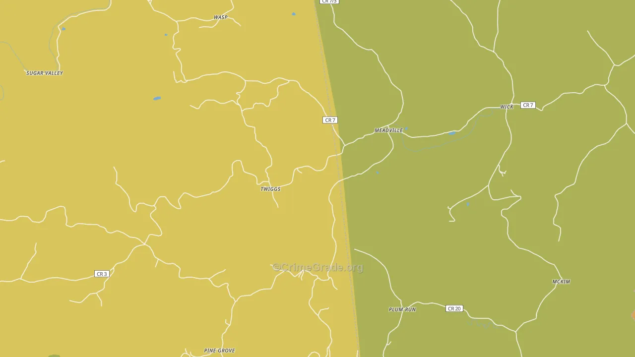 Meadville, WV Map of Assault Rates